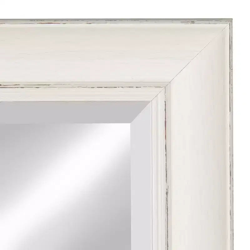 Miroir mural encadré Macon blanc 16" x 36", style moderne, verre biseauté, aucun assemblage requis