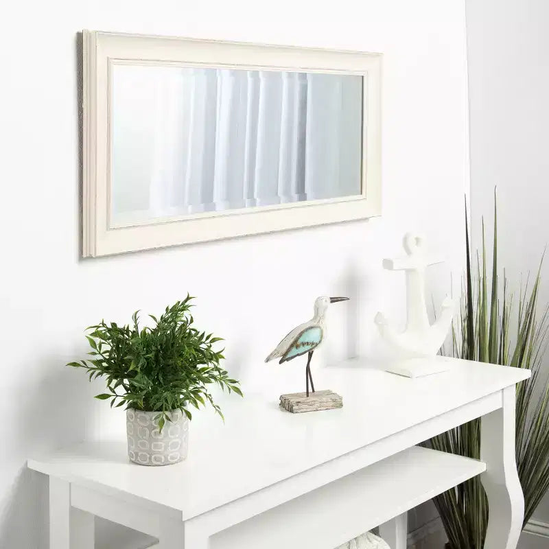 Miroir mural encadré Macon blanc 16" x 36", style moderne, verre biseauté, aucun assemblage requis