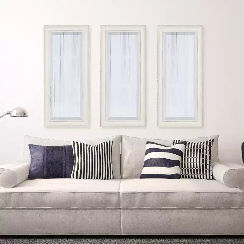 Miroir mural encadré Macon blanc 16" x 36", style moderne, verre biseauté, aucun assemblage requis