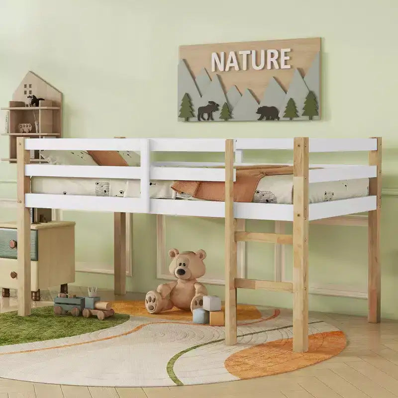 Lit mezzanine en caoutchouc MAYEERTY avec échelle de sécurité multicolore