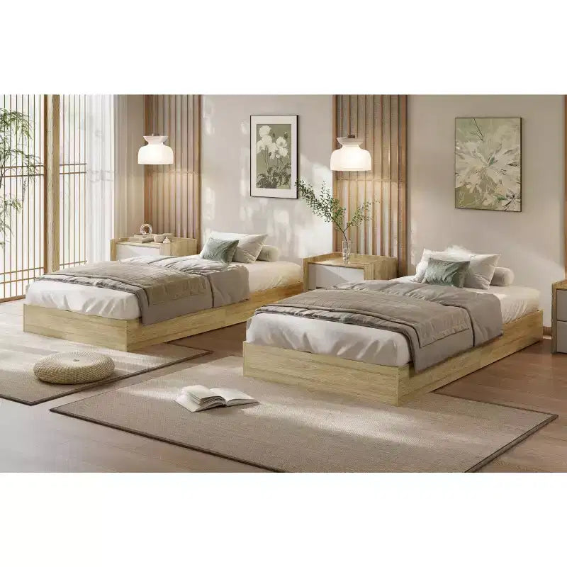Cadre de lit plateforme en bois double – Cadre de lit en bois sans tête de lit, support à lattes en bois, pas besoin de sommier tapissier, montage facile