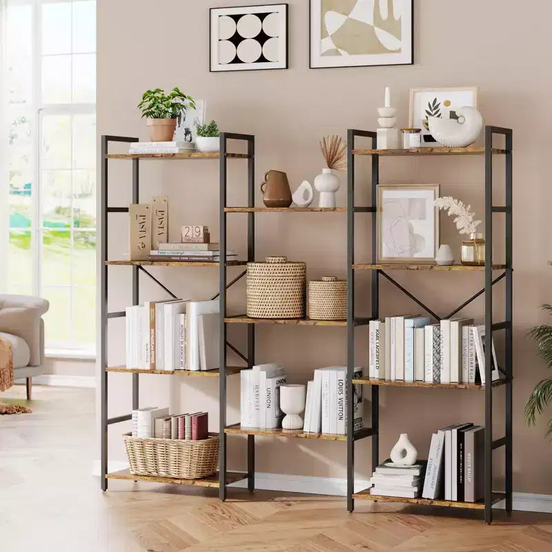 GustoWave Étagères à 4 niveaux, triple largeur, bibliothèque industrielle, étagère en acier de 157 x 137 x 25 cm, étagères de rangement et d'exposition