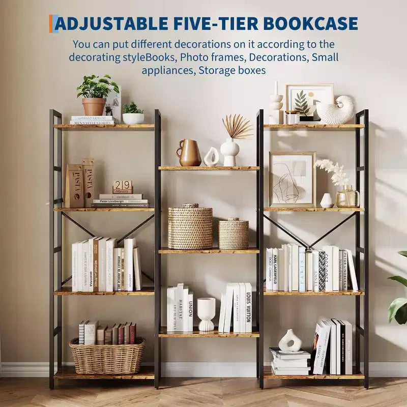 GustoWave Étagères à 4 niveaux, triple largeur, bibliothèque industrielle, étagère en acier de 157 x 137 x 25 cm, étagères de rangement et d'exposition