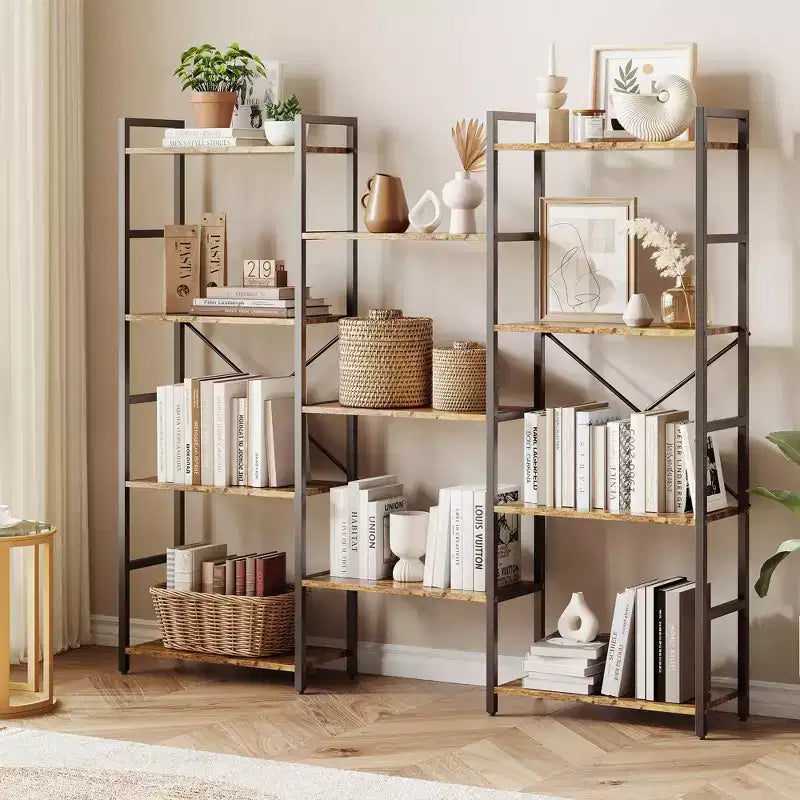 GustoWave Étagères à 4 niveaux, triple largeur, bibliothèque industrielle, étagère en acier de 157 x 137 x 25 cm, étagères de rangement et d'exposition