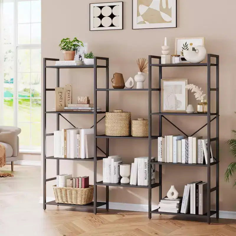 GustoWave Étagères à 4 niveaux, triple largeur, bibliothèque industrielle, étagère en acier de 157 x 137 x 25 cm, étagères de rangement et d'exposition