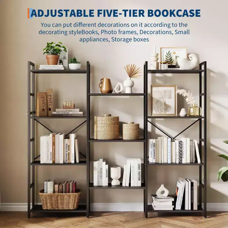 GustoWave Étagères à 4 niveaux, triple largeur, bibliothèque industrielle, étagère en acier de 157 x 137 x 25 cm, étagères de rangement et d'exposition