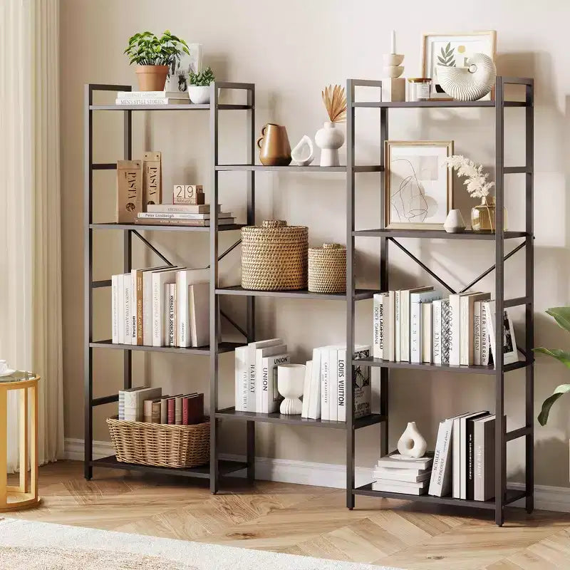 GustoWave Étagères à 4 niveaux, triple largeur, bibliothèque industrielle, étagère en acier de 157 x 137 x 25 cm, étagères de rangement et d'exposition