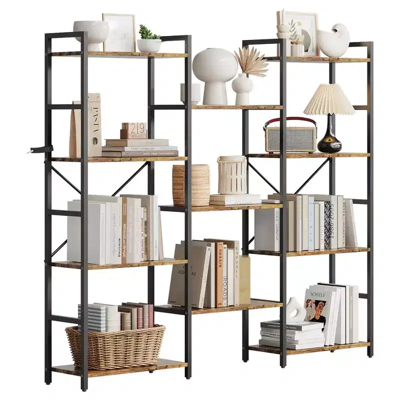 GustoWave Étagères à 4 niveaux, triple largeur, bibliothèque industrielle, étagère en acier de 157 x 137 x 25 cm, étagères de rangement et d'exposition