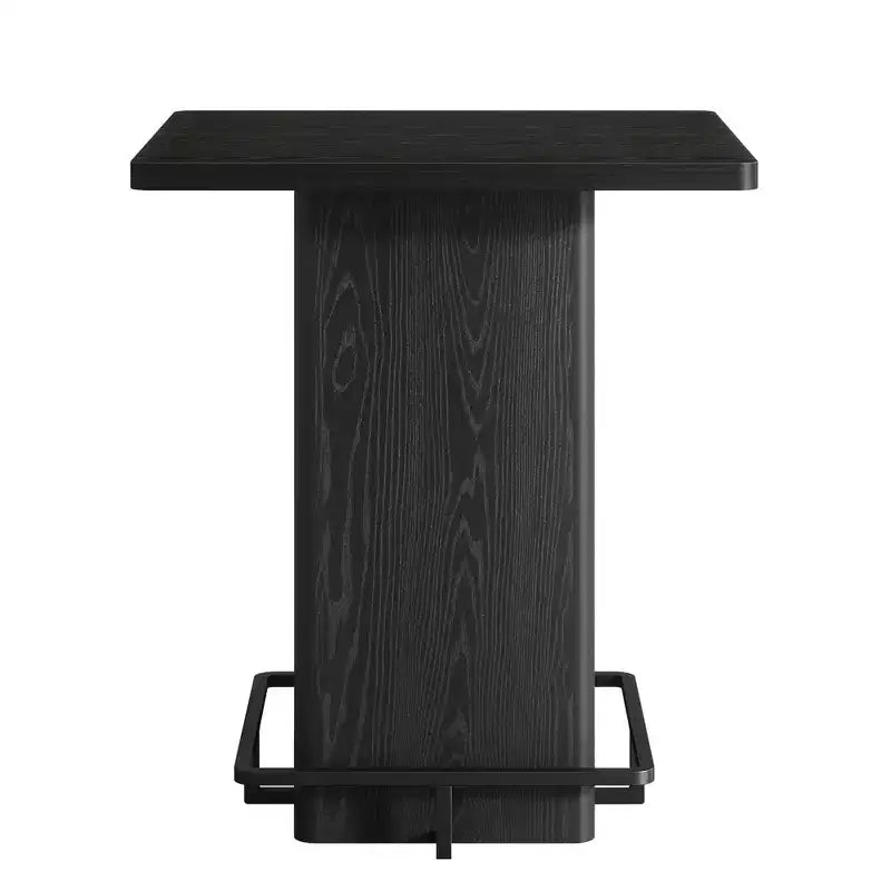 MAYEERTY Table de bar carrée minimaliste de 80 cm, Plateau en MDF aspect bois foncé avec piétement robuste et repose-pieds en métal, Table de bistrot compacte pour 2 à 4 personnes