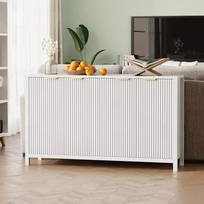 Meuble buffet cannelé de 55" avec rangement, table de bar à café en bois avec étagères réglables, console d'entrée, crédence moderne pour salon