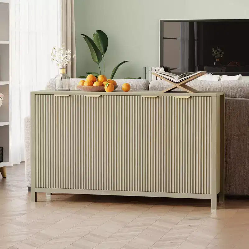 Meuble buffet cannelé de 55" avec rangement, table de bar à café en bois avec étagères réglables, console d'entrée, crédence moderne pour salon