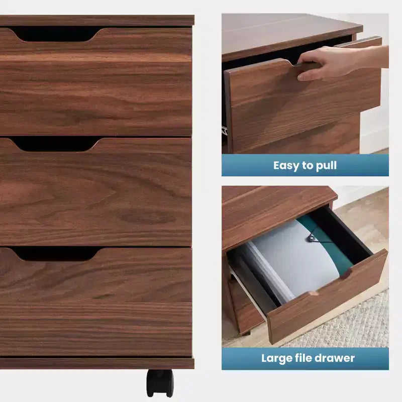 PexFix Meuble de rangement vertical à 3 tiroirs en bois sur roulettes pour bureau à domicile