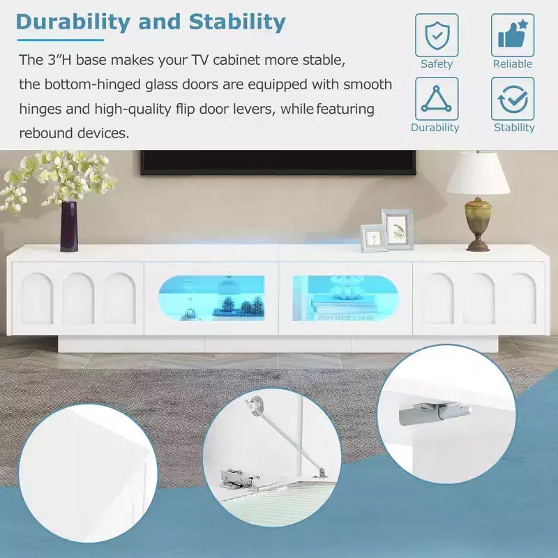 Meuble TV de centre de divertissement pour téléviseurs jusqu'à 95 pouces, console média fonctionnelle avec portes d'armoire arquées
