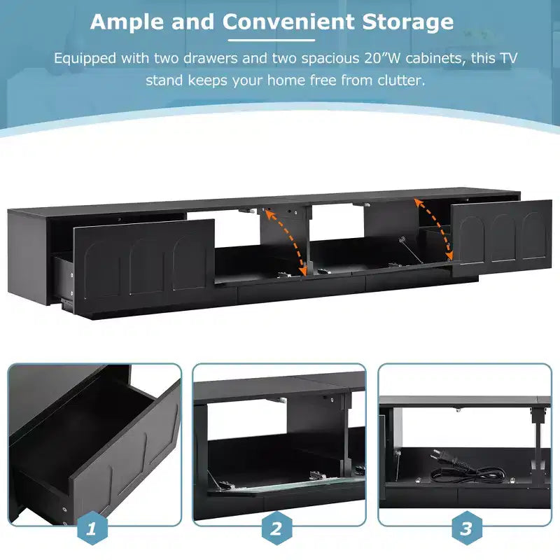Meuble TV de centre de divertissement pour téléviseurs jusqu'à 95 pouces, console média fonctionnelle avec portes d'armoire arquées