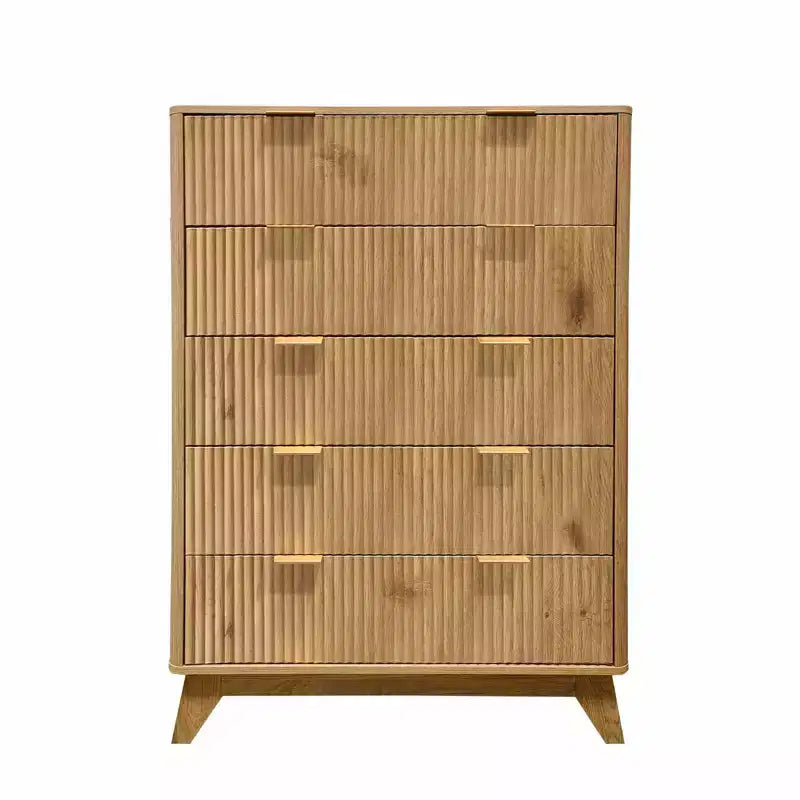 Commode à 5 tiroirs cannelés pour chambre à coucher, commode moderne de 119 cm de hauteur, organisateur de tiroirs en bois pour chambre à coucher, salon, couloir, entrée