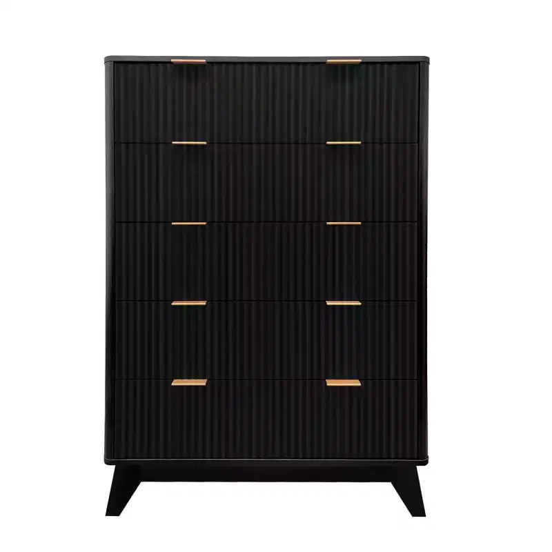 Commode à 5 tiroirs cannelés pour chambre à coucher, commode moderne de 119 cm de hauteur, organisateur de tiroirs en bois pour chambre à coucher, salon, couloir, entrée