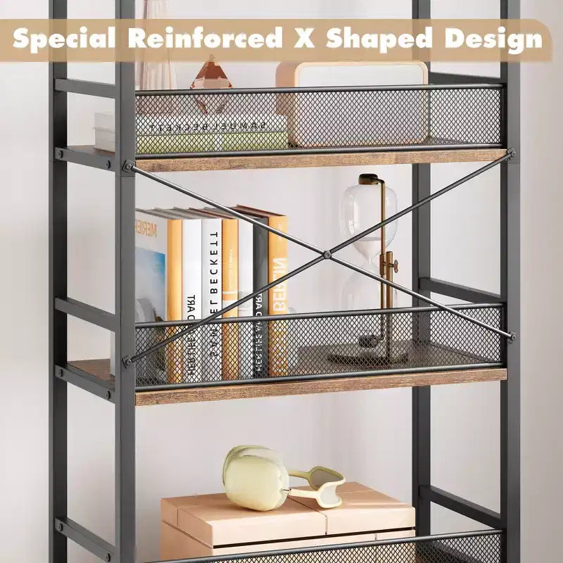 70.87 Bibliothèque avec tiroirs, étagères rustiques, étagères de rangement ouvertes à 4 niveaux, bibliothèque de style ferme pour chambre, salon, bureau, marron