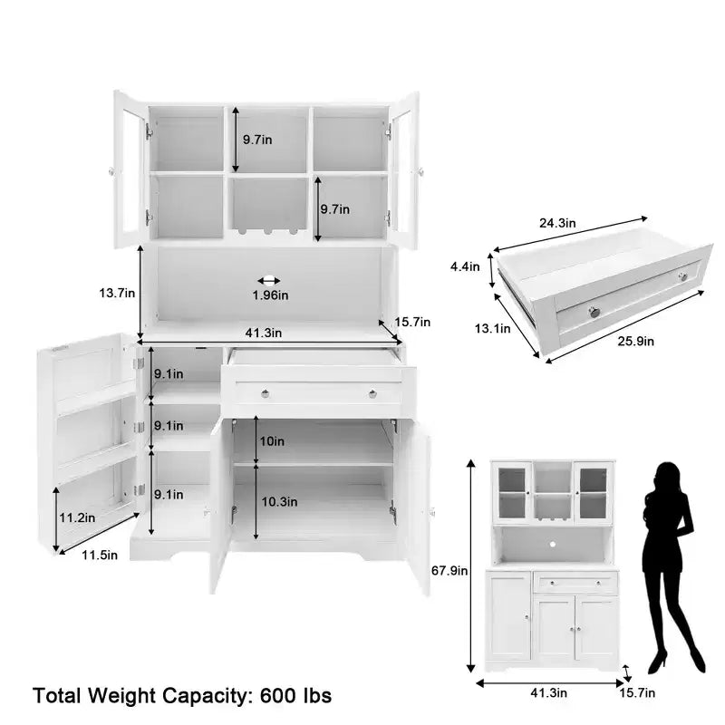 67,9 Armoire de cuisine haute, Armoire de rangement autonome avec tiroir, Armoire de cuisine avec support pour micro-ondes, Meuble de bar à café