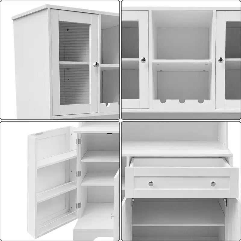 67,9 Armoire de cuisine haute, Armoire de rangement autonome avec tiroir, Armoire de cuisine avec support pour micro-ondes, Meuble de bar à café