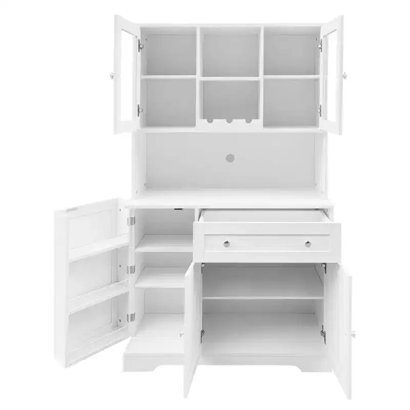 67,9 Armoire de cuisine haute, Armoire de rangement autonome avec tiroir, Armoire de cuisine avec support pour micro-ondes, Meuble de bar à café