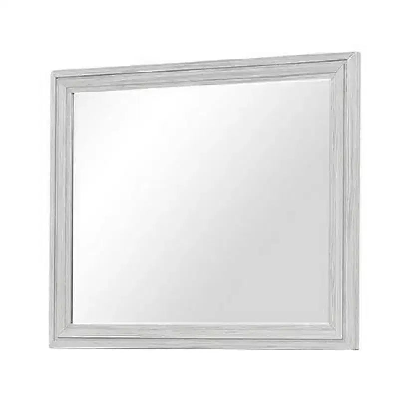 Miroir de commode Royal Hampton, verre biseauté, cadre en bois massif blanc rustique 38x44