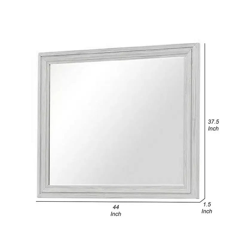 Miroir de commode Royal Hampton, verre biseauté, cadre en bois massif blanc rustique 38x44