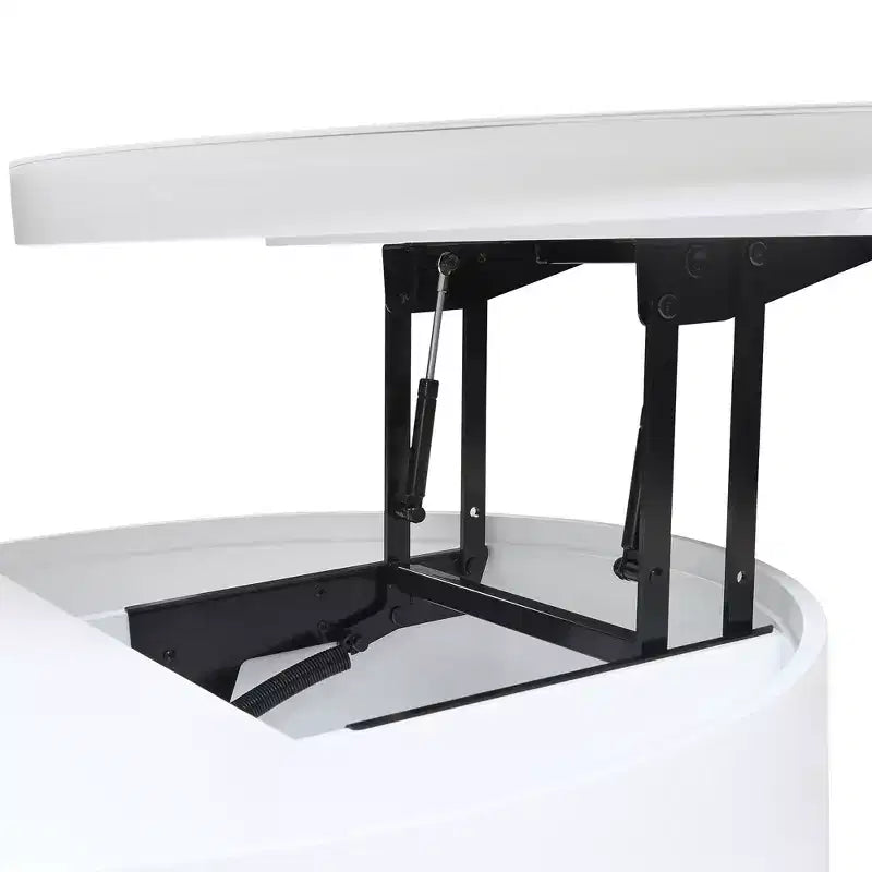 Table Basse Relevable avec Tiroir, Table Centrale Ronde avec Rangement, Table Basse Réglable Moderne en Bois avec Rangement pour Salon, Blanc