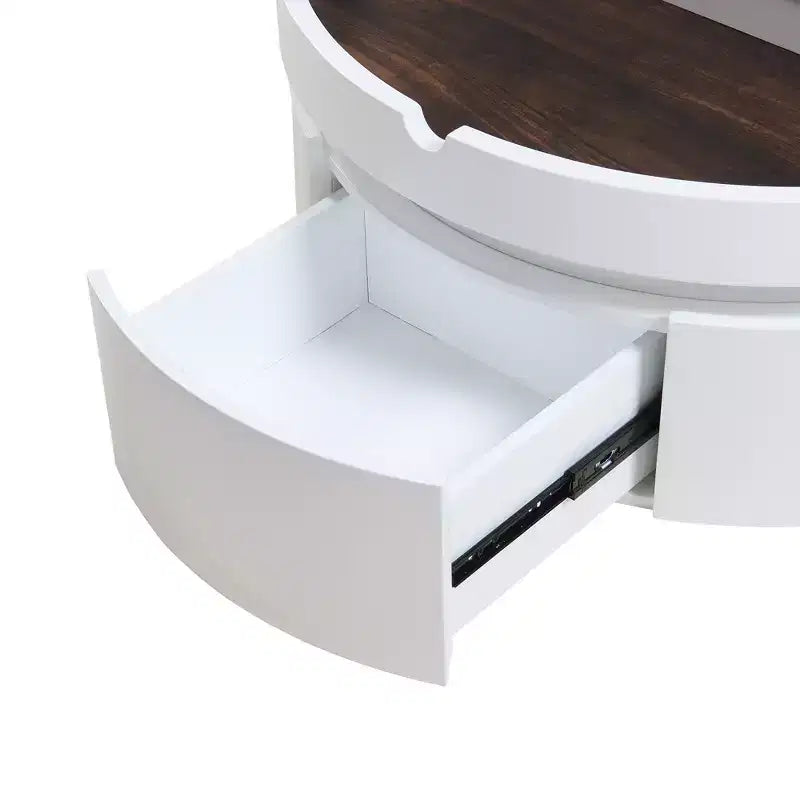 Table Basse Relevable avec Tiroir, Table Centrale Ronde avec Rangement, Table Basse Réglable Moderne en Bois avec Rangement pour Salon, Blanc