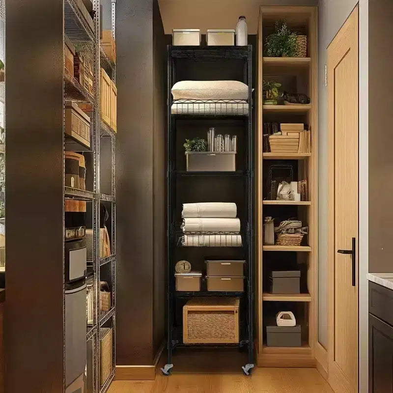 Étagère métallique à 6 niveaux robustes avec roulettes 18x18x72 - pouces, rayonnage de rangement en métal noir, tubes en acier épaissis réglables