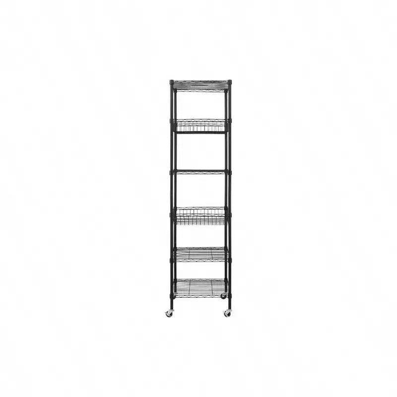 Étagère métallique à 6 niveaux robustes avec roulettes 18x18x72 - pouces, rayonnage de rangement en métal noir, tubes en acier épaissis réglables