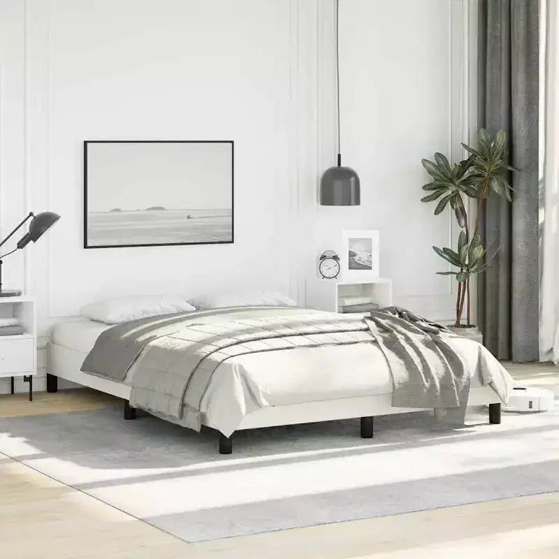 Cadre de lit Blanc Similicuir, Contreplaqué, Bois manufacturé Double