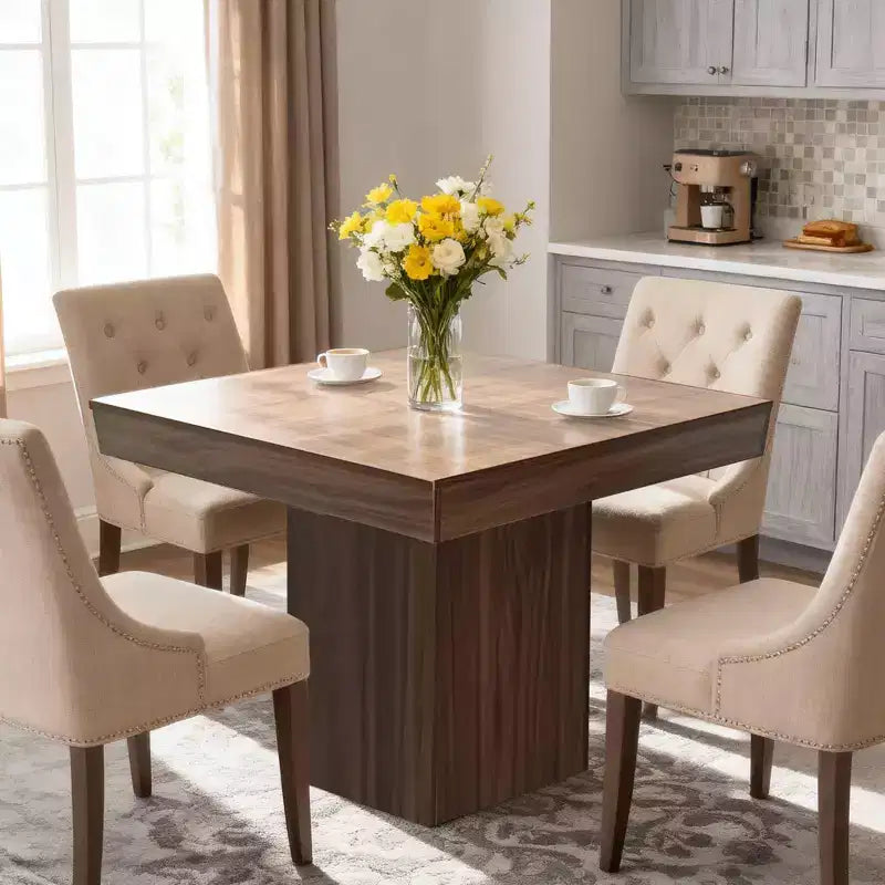 Table à manger carrée de 31,5 po pour 4, petite table de cuisine avec base piédestal robuste, table à manger de style rustique