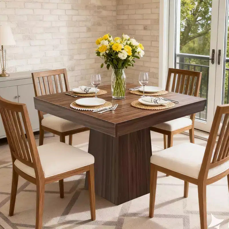 Table à manger carrée de 31,5 po pour 4, petite table de cuisine avec base piédestal robuste, table à manger de style rustique