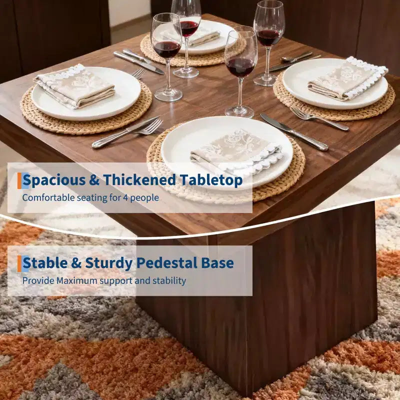 Table à manger carrée de 31,5 po pour 4, petite table de cuisine avec base piédestal robuste, table à manger de style rustique