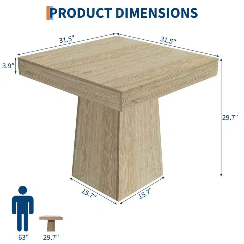 Table à manger carrée de 31,5 po pour 4, petite table de cuisine avec base piédestal robuste, table à manger de style rustique