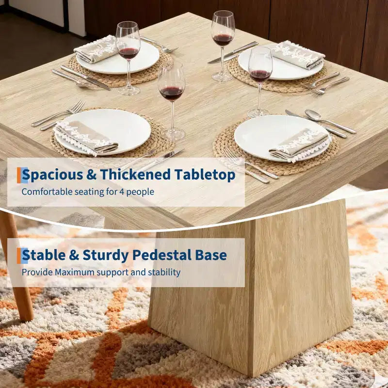 Table à manger carrée de 31,5 po pour 4, petite table de cuisine avec base piédestal robuste, table à manger de style rustique