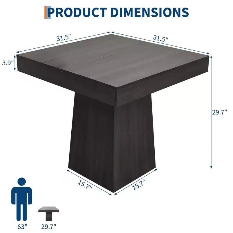 Table à manger carrée de 31,5 po pour 4, petite table de cuisine avec base piédestal robuste, table à manger de style rustique