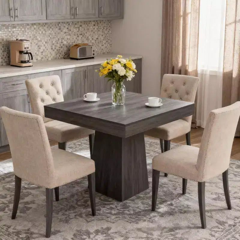 Table à manger carrée de 31,5 po pour 4, petite table de cuisine avec base piédestal robuste, table à manger de style rustique