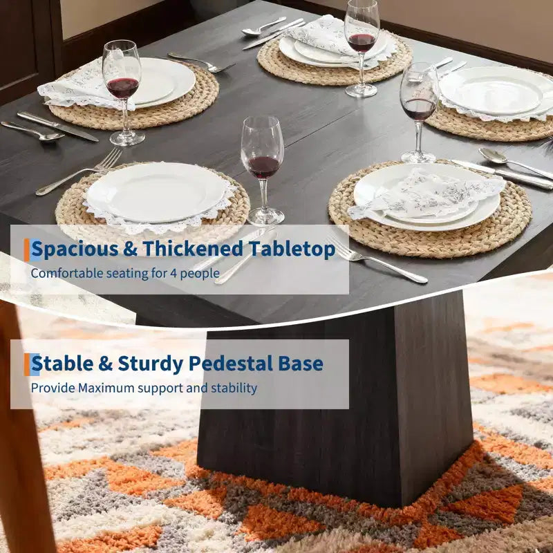 Table à manger carrée de 31,5 po pour 4, petite table de cuisine avec base piédestal robuste, table à manger de style rustique