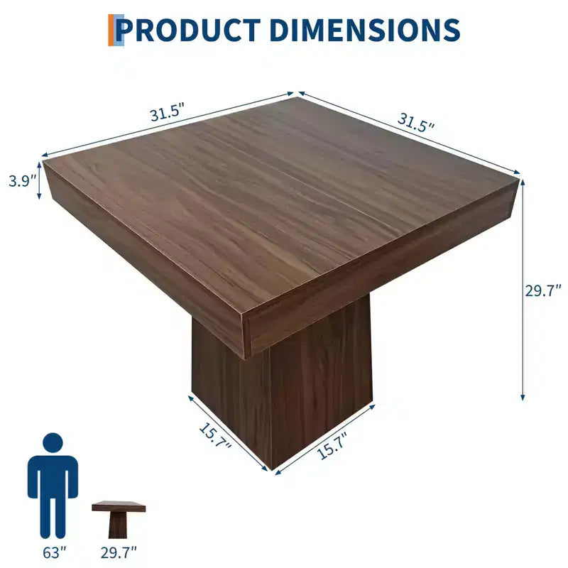 Table à manger carrée de 31,5 po pour 4, petite table de cuisine avec base piédestal robuste, table à manger de style rustique
