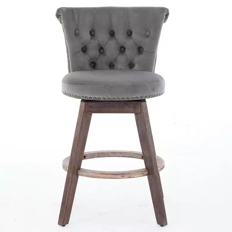 Okak Lot de 2 tabourets de bar de 66 cm avec pivotant à 360°, tabourets de bar rembourrés en velours avec dossier capitonné et pieds en bois pour îlot de cuisine, bar à domicile