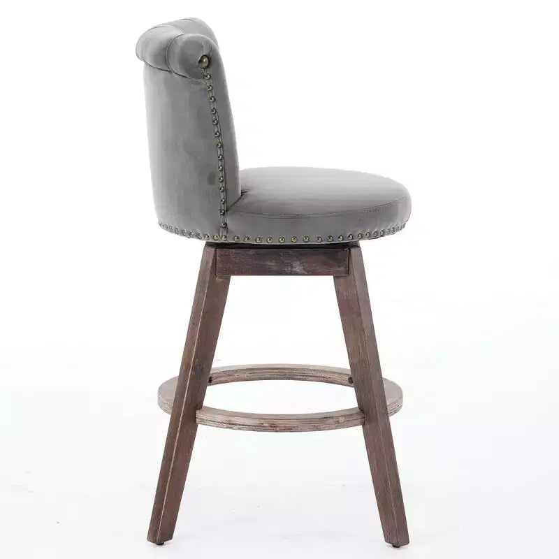Okak Lot de 2 tabourets de bar de 66 cm avec pivotant à 360°, tabourets de bar rembourrés en velours avec dossier capitonné et pieds en bois pour îlot de cuisine, bar à domicile