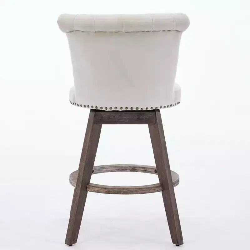 Okak Lot de 2 tabourets de bar de 66 cm avec pivotant à 360°, tabourets de bar rembourrés en velours avec dossier capitonné et pieds en bois pour îlot de cuisine, bar à domicile
