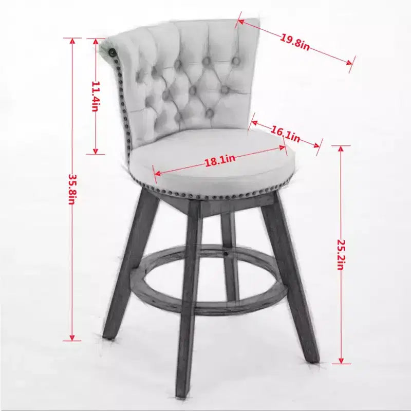 Okak Lot de 2 tabourets de bar de 66 cm avec pivotant à 360°, tabourets de bar rembourrés en velours avec dossier capitonné et pieds en bois pour îlot de cuisine, bar à domicile