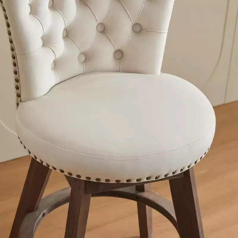 Okak Lot de 2 tabourets de bar de 66 cm avec pivotant à 360°, tabourets de bar rembourrés en velours avec dossier capitonné et pieds en bois pour îlot de cuisine, bar à domicile