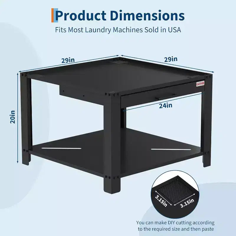 Pied de lave-linge et sèche-linge robuste de 74 cm, étagère coulissante anti-vibration avec base de rangement, capacité de 362 kg