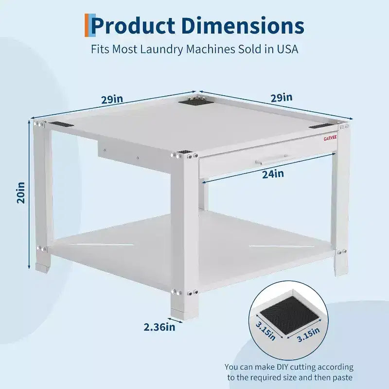 Pied de lave-linge et sèche-linge robuste de 74 cm, étagère coulissante anti-vibration avec base de rangement, capacité de 362 kg