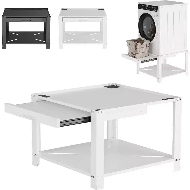 Pied de lave-linge et sèche-linge robuste de 74 cm, étagère coulissante anti-vibration avec base de rangement, capacité de 362 kg