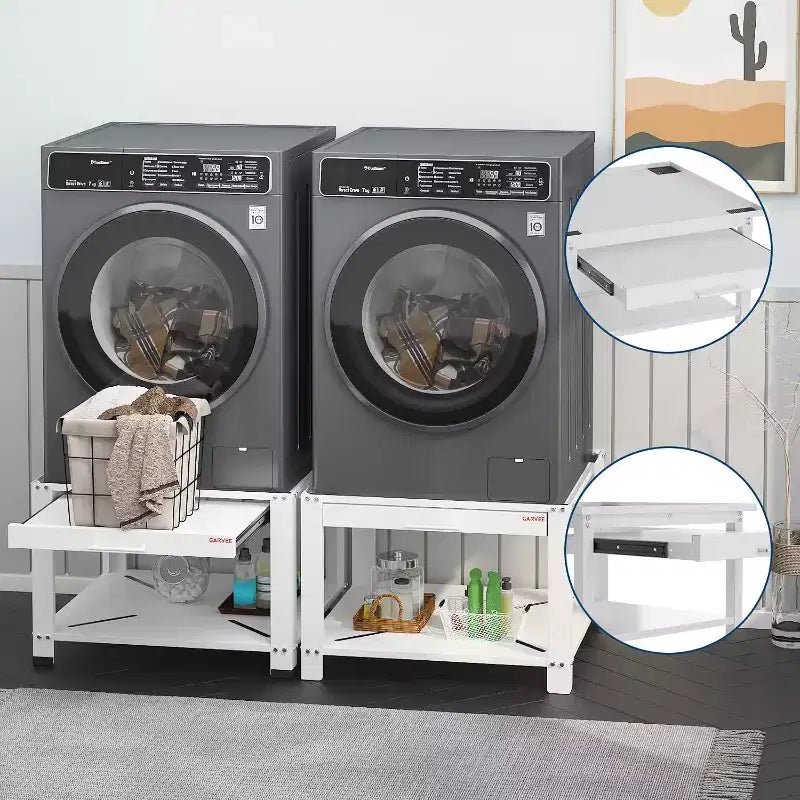 Pied de lave-linge et sèche-linge robuste de 74 cm, étagère coulissante anti-vibration avec base de rangement, capacité de 362 kg