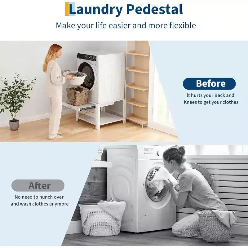 Pied de lave-linge et sèche-linge robuste de 74 cm, étagère coulissante anti-vibration avec base de rangement, capacité de 362 kg